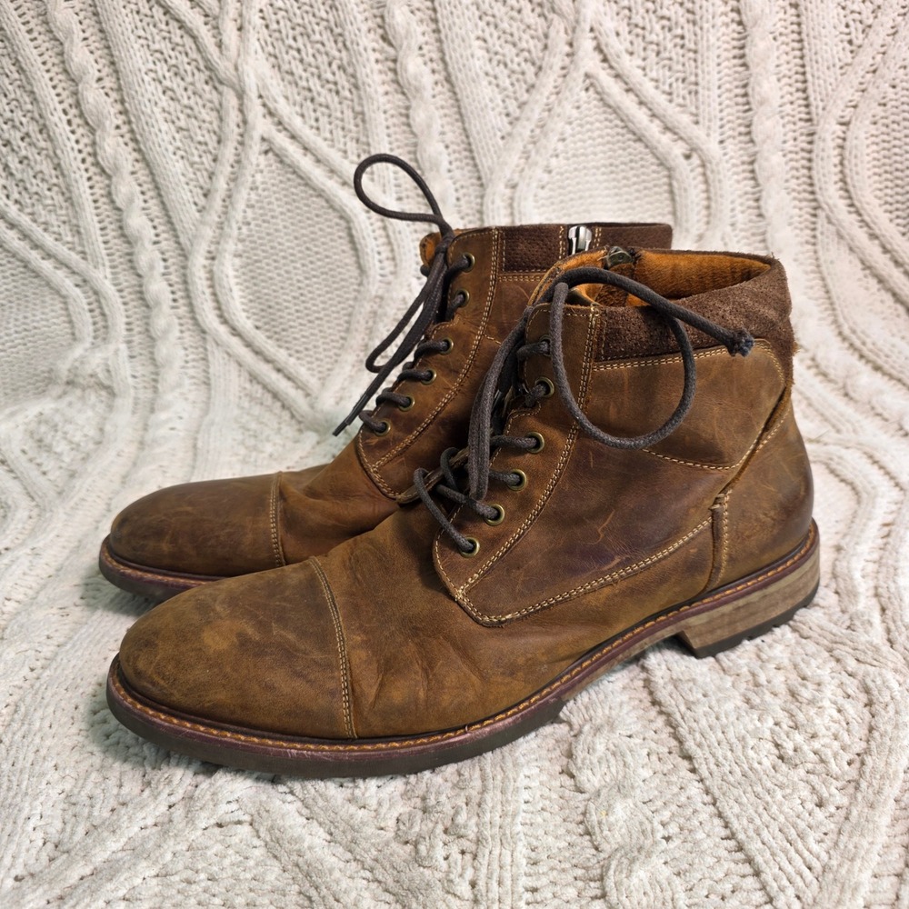 Florsheim Boots Brown Leather Lace Up Side Zip Cap Toe Mens 10